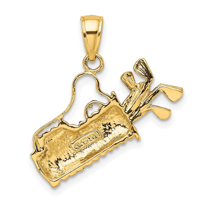 Million Charms 14K Yellow Gold Themed Solid Polished Sports Golf Bag With Clubs Charm