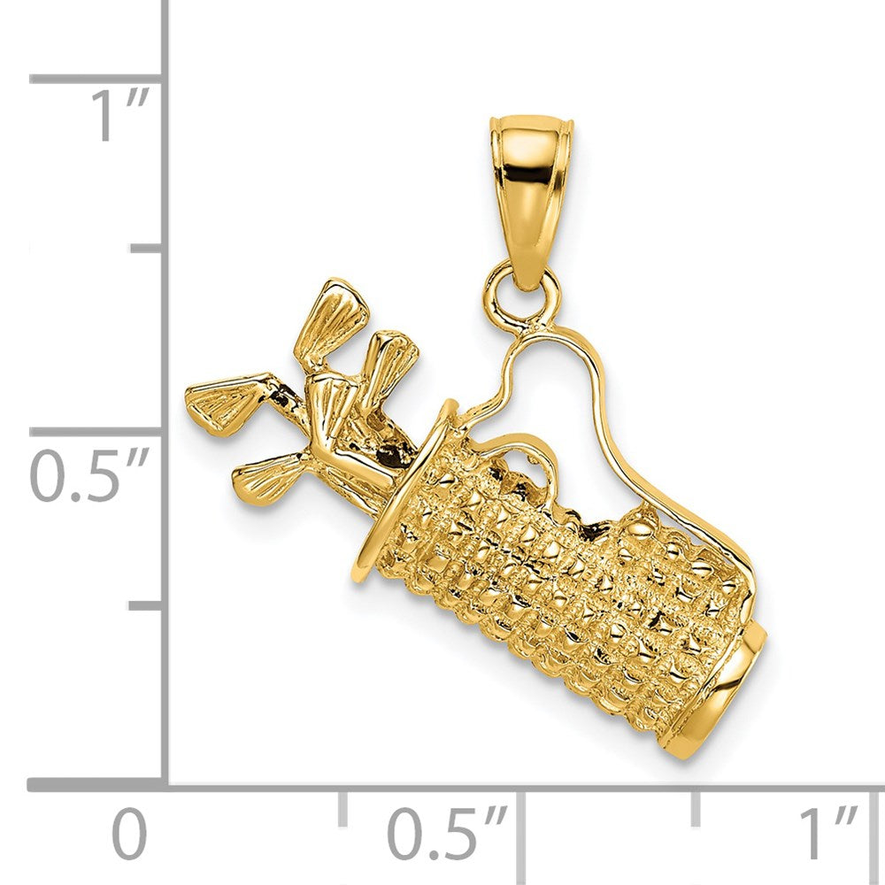 Million Charms 14K Yellow Gold Themed Solid Polished Sports Golf Bag With Clubs Charm