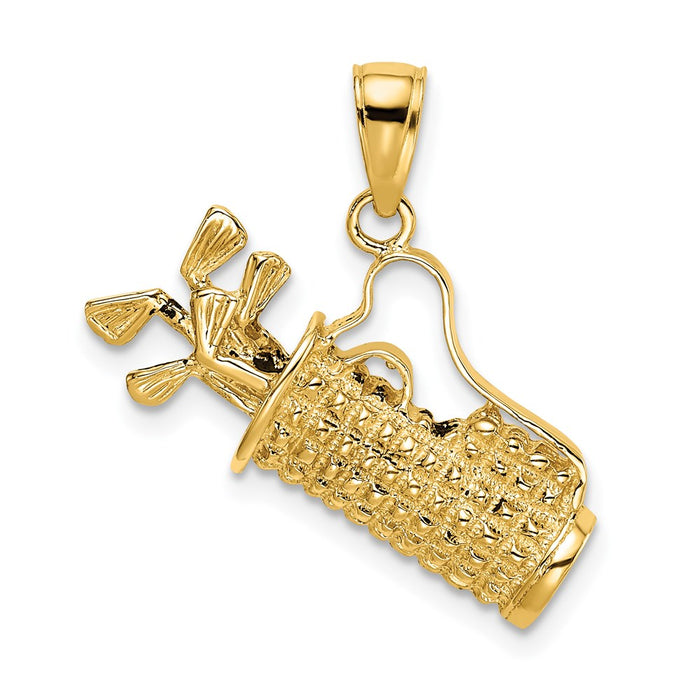 Million Charms 14K Yellow Gold Themed Solid Polished Sports Golf Bag With Clubs Charm