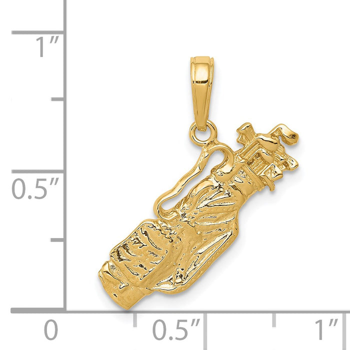 Million Charms 14K Yellow Gold Themed Solid Polished Open-Backed Sports Golf Bag With Clubs Charm
