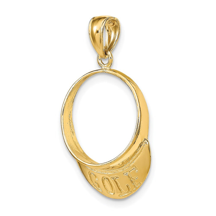 Million Charms 14K Yellow Gold Themed Solid Polished 3-Dimensoinal Sports Golf Visor Charm