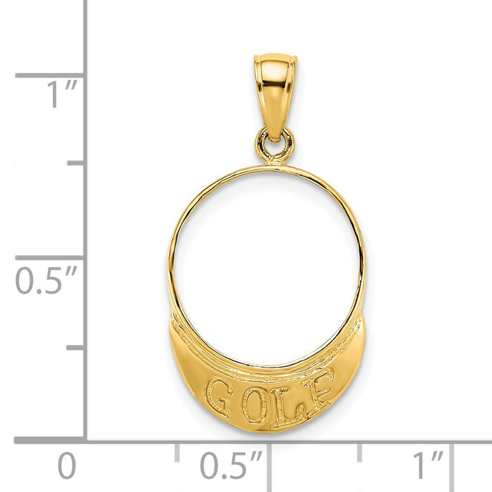 Million Charms 14K Yellow Gold Themed Solid Polished 3-Dimensoinal Sports Golf Visor Charm
