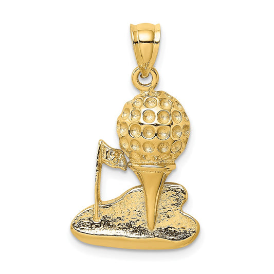 Million Charms 14K Yellow Gold Themed Solid Polished Open-Backed Sports Golf Charm