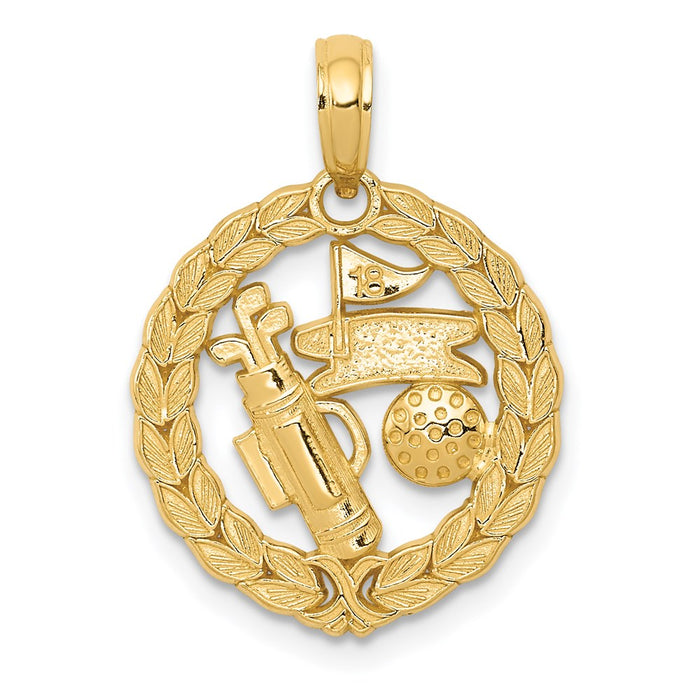 Million Charms 14K Yellow Gold Themed Solid Polished Sports Golf Theme Pendant