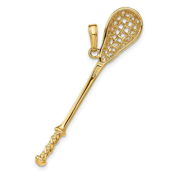 Million Charms 14K Yellow Gold Themed Solid Polished 3-Dimensional Lacrosse Stick Pendant