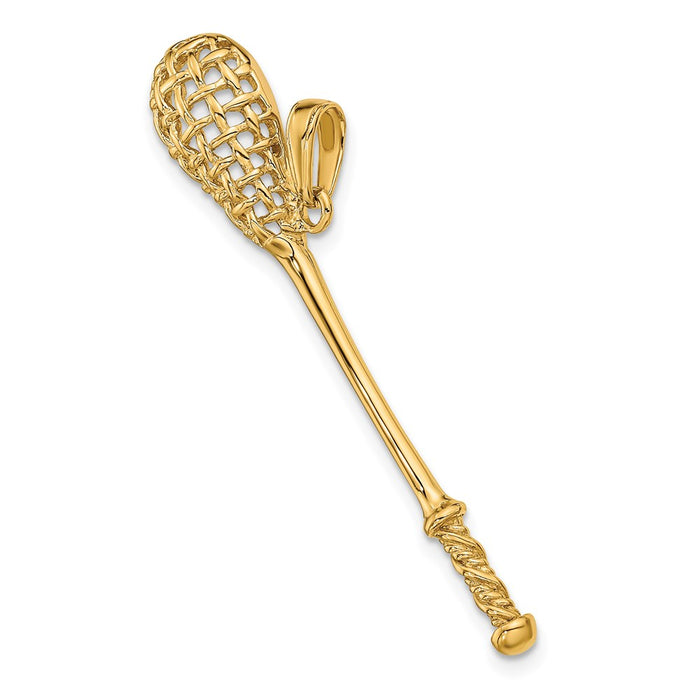 Million Charms 14K Yellow Gold Themed Solid Polished 3-Dimensional Lacrosse Stick Pendant