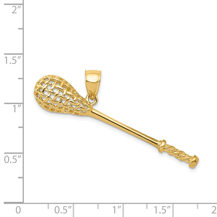 Million Charms 14K Yellow Gold Themed Solid Polished 3-Dimensional Lacrosse Stick Pendant