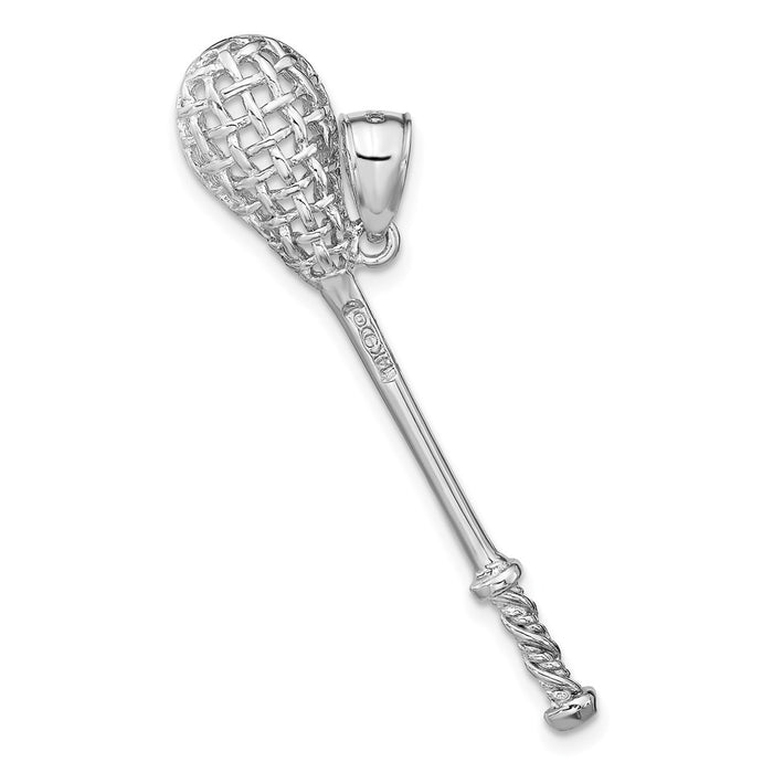 Million Charms 14K White Gold Themed 3-D Lacrosse Stick Charm