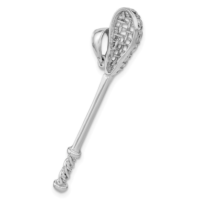 Million Charms 14K White Gold Themed 3-D Lacrosse Stick Charm