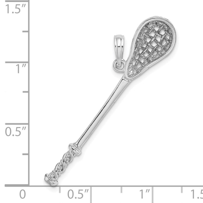 Million Charms 14K White Gold Themed 3-D Lacrosse Stick Charm