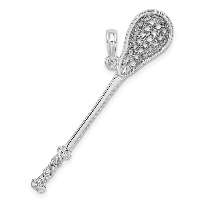 Million Charms 14K White Gold Themed 3-D Lacrosse Stick Charm