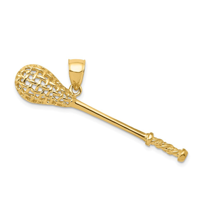 Million Charms 14K Yellow Gold Themed Solid Polished 3-Dimensional Lacrosse Stick Pendant