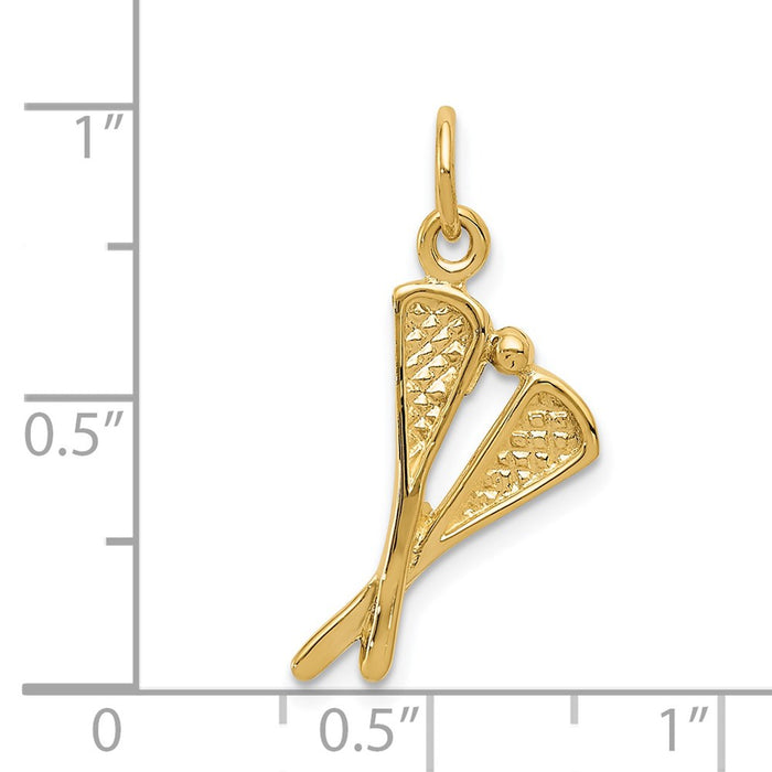 Million Charms 14K Yellow Gold Themed Polished Lacrosse Sticks Charm