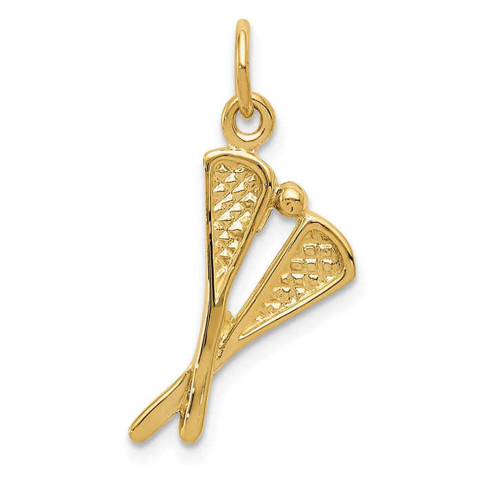 Million Charms 14K Yellow Gold Themed Polished Lacrosse Sticks Charm