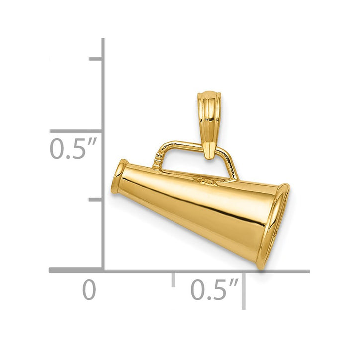 Million Charms 14K Yellow Gold Themed Polished 3-D Small Megaphone Pendant