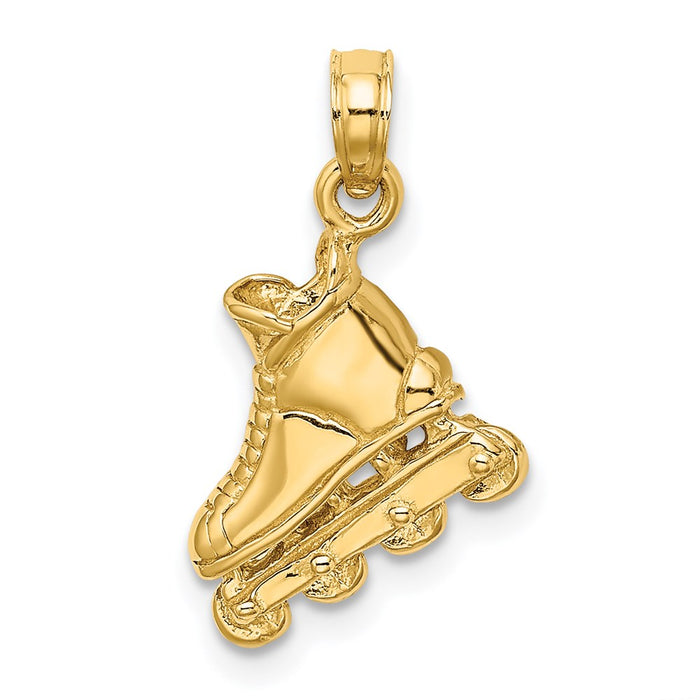 Million Charms 14K Yellow Gold Themed Solid Polished 3-Dimensional Rollerblade Charm