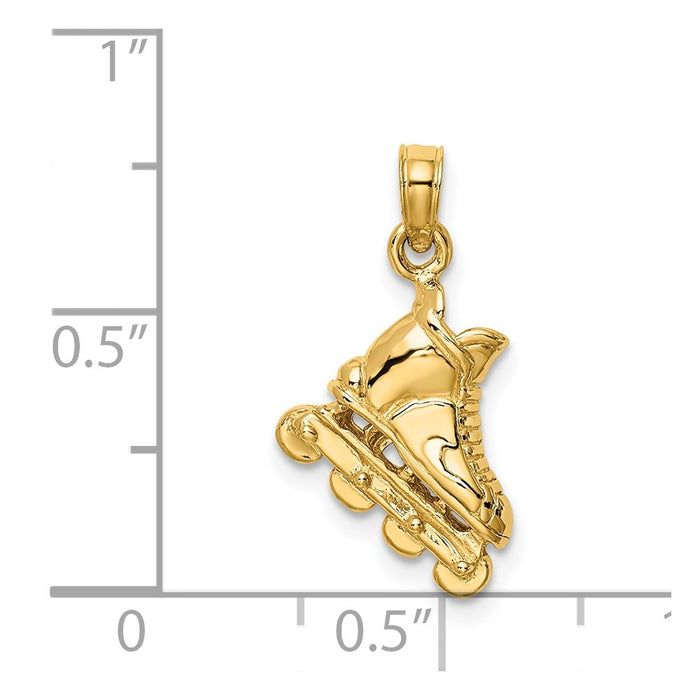 Million Charms 14K Yellow Gold Themed Solid Polished 3-Dimensional Rollerblade Charm