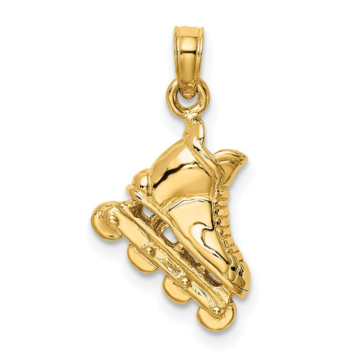 Million Charms 14K Yellow Gold Themed Solid Polished 3-Dimensional Rollerblade Charm