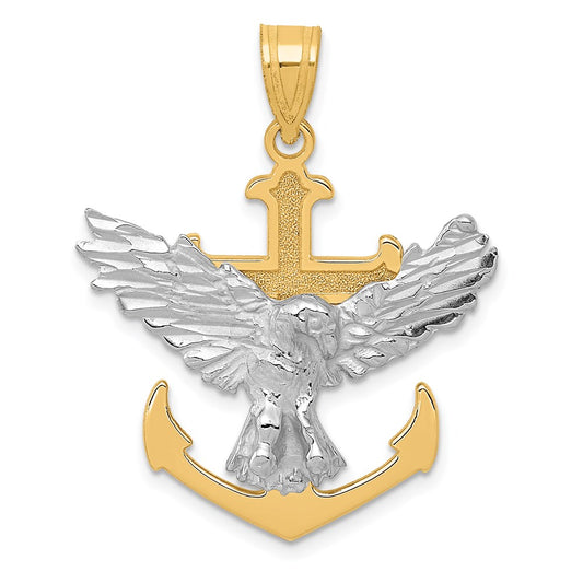 Million Charms 14K Two-Tone Mariners Relgious Cross With Eagle Pendant