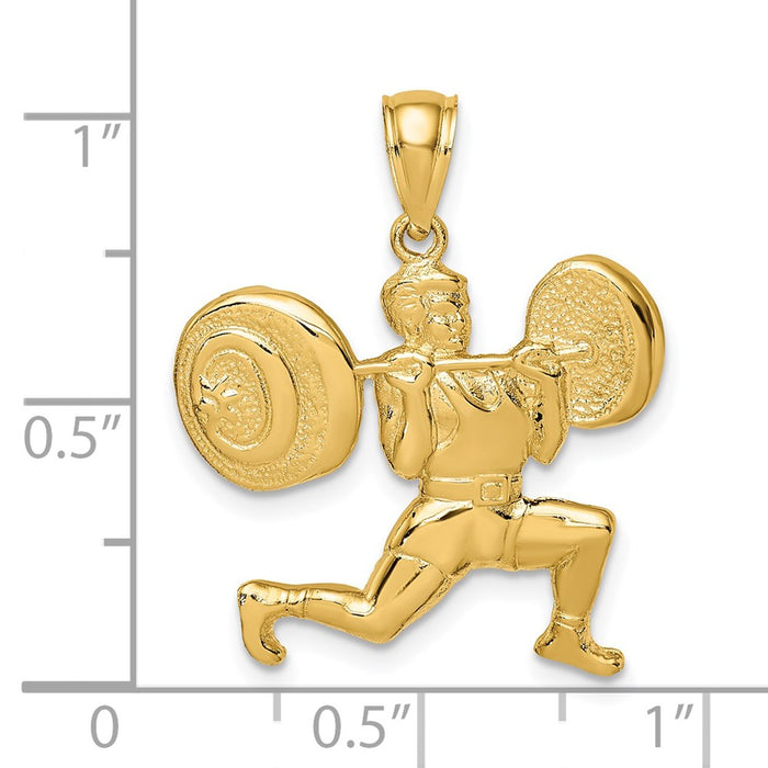 Million Charms 14K Yellow Gold Themed Solid Polished Weightlifter Charm