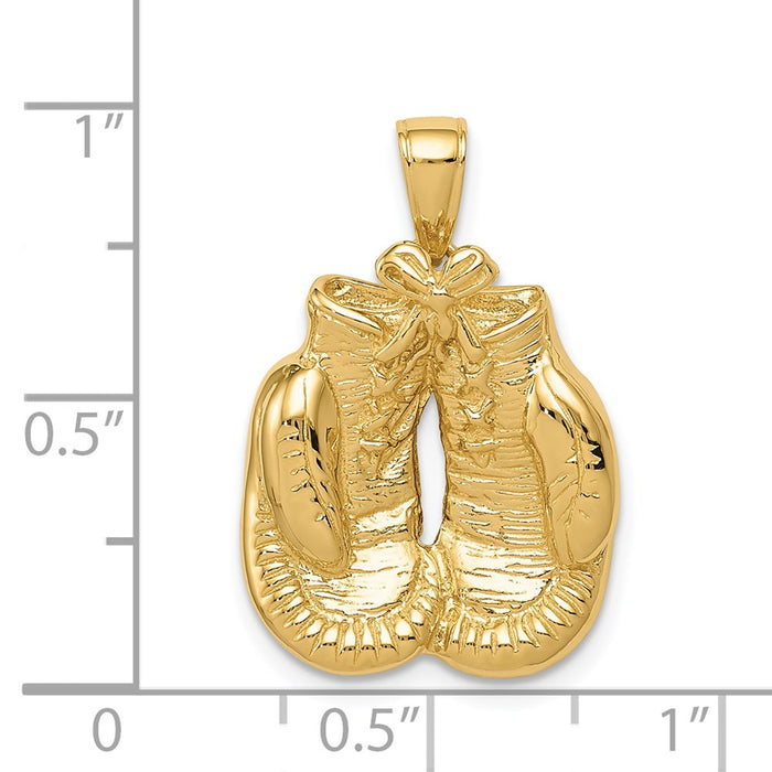 Million Charms 14K Yellow Gold Themed Solid Polished Open-Backed Sports Boxing Gloves Pendant