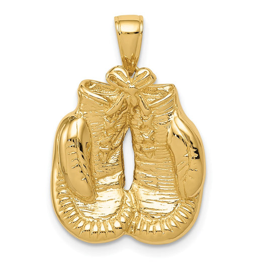 Million Charms 14K Yellow Gold Themed Solid Polished Open-Backed Sports Boxing Gloves Pendant