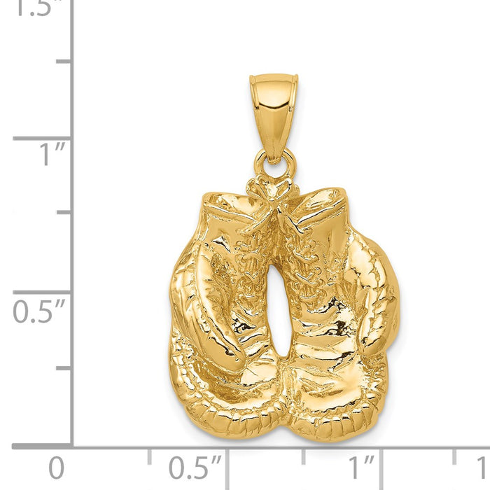 Million Charms 14K Yellow Gold Themed Solid Polished Open-Backed Sports Boxing Gloves Pendant