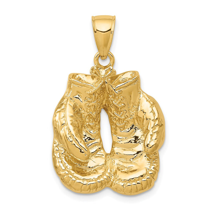 Million Charms 14K Yellow Gold Themed Solid Polished Open-Backed Sports Boxing Gloves Pendant