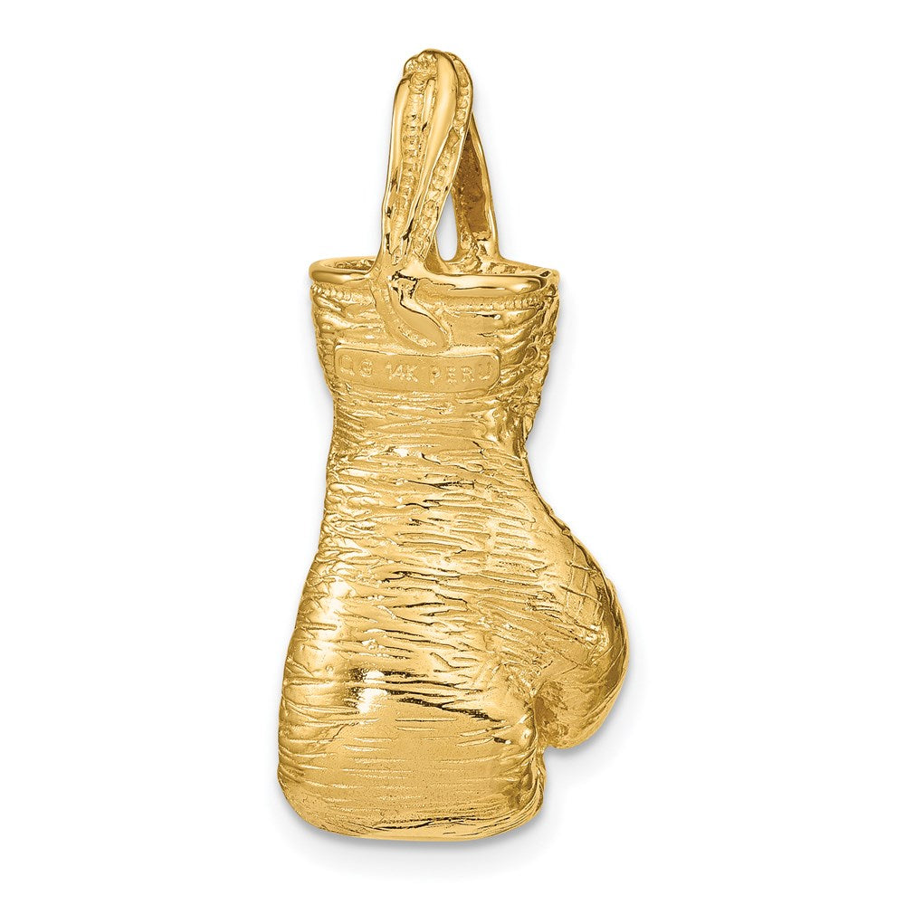 Million Charms 14K Yellow Gold Themed Hollow Polished 3-Dimensional Sports Boxing Glove Pendant
