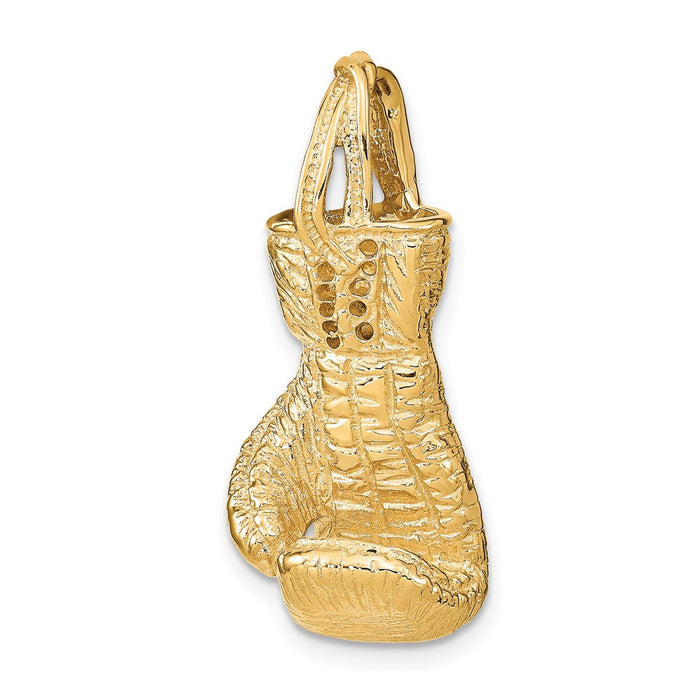 Million Charms 14K Yellow Gold Themed Hollow Polished 3-Dimensional Sports Boxing Glove Pendant
