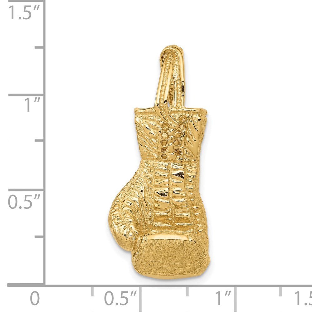 Million Charms 14K Yellow Gold Themed Hollow Polished 3-Dimensional Sports Boxing Glove Pendant