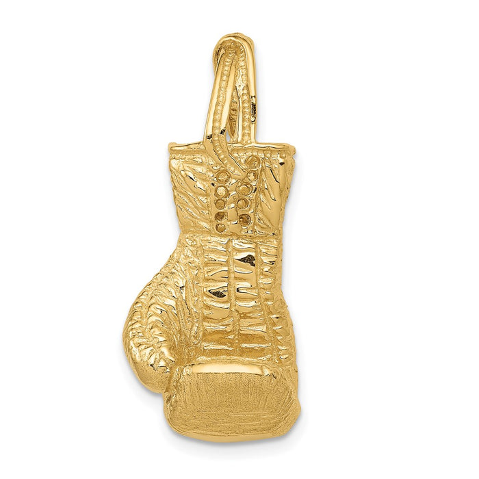 Million Charms 14K Yellow Gold Themed Hollow Polished 3-Dimensional Sports Boxing Glove Pendant