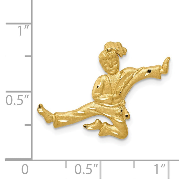 Million Charms 14K Yellow Gold Themed Solid Satin Diamond-Cut Open-Backed Karate Female Charm