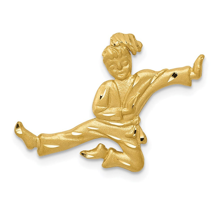 Million Charms 14K Yellow Gold Themed Solid Satin Diamond-Cut Open-Backed Karate Female Charm