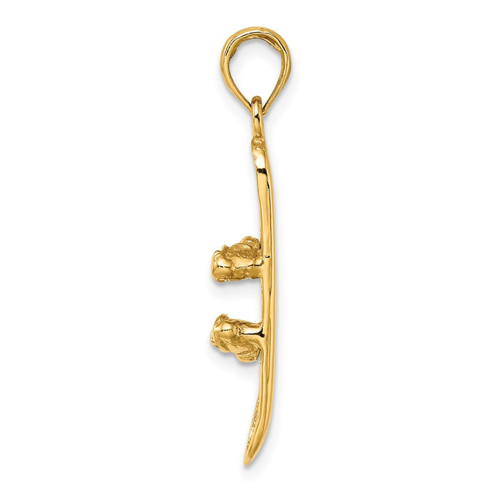 Million Charms 14K Yellow Gold Themed Solid Polished 3-Dimensional Snowboard Charm