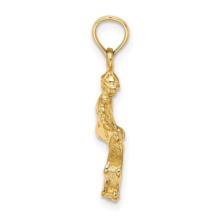 Million Charms 14K Yellow Gold Themed Solid Polished 3-Dimensional Skateboarder Charm