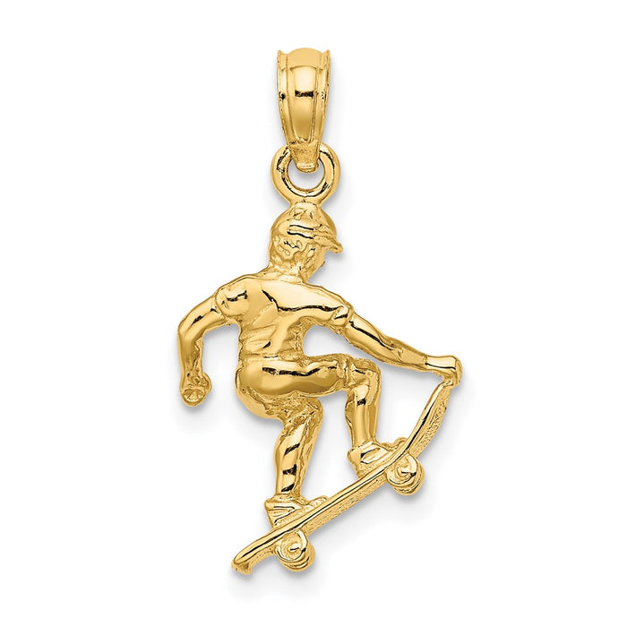 Million Charms 14K Yellow Gold Themed Solid Polished 3-Dimensional Skateboarder Charm