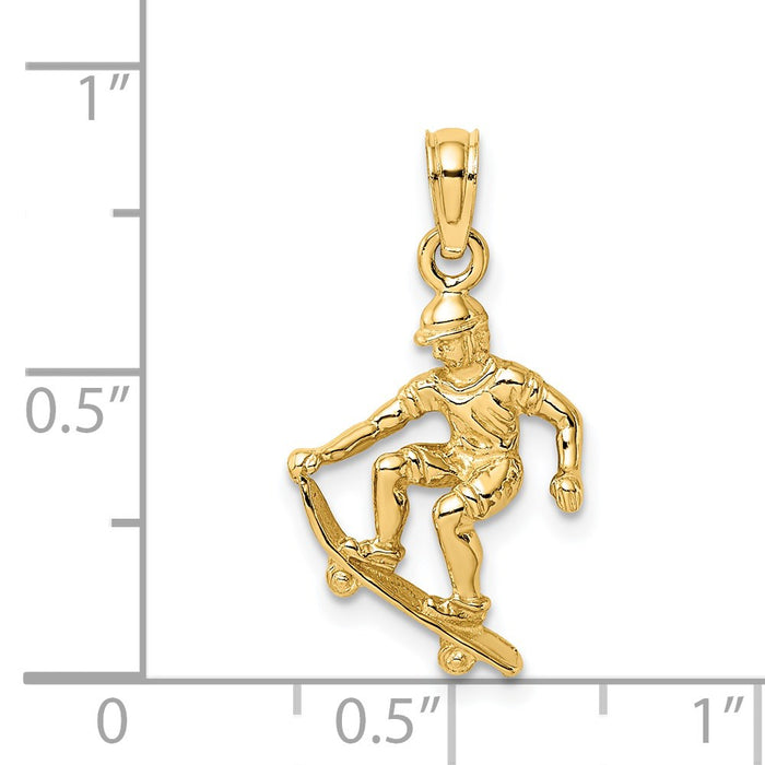 Million Charms 14K Yellow Gold Themed Solid Polished 3-Dimensional Skateboarder Charm