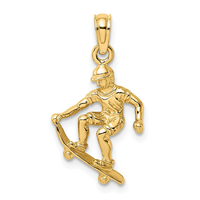 Million Charms 14K Yellow Gold Themed Solid Polished 3-Dimensional Skateboarder Charm