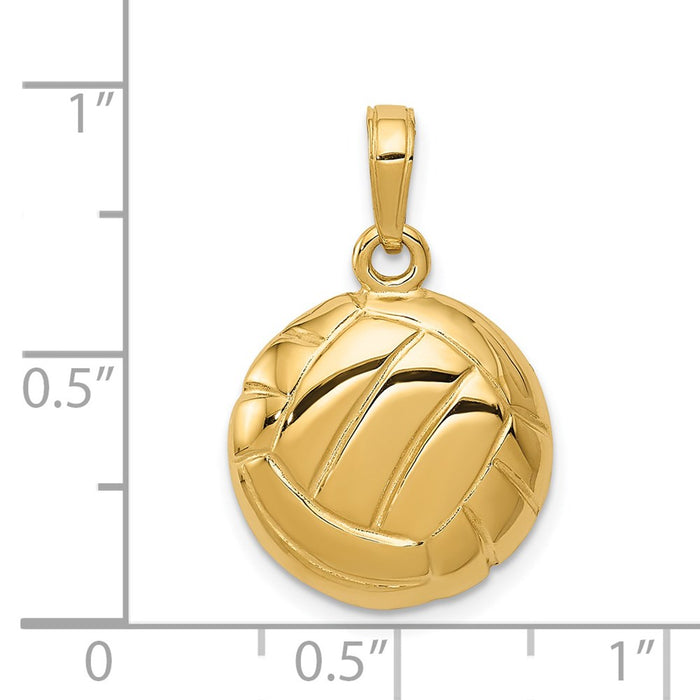 Million Charms 14K Yellow Gold Themed Polished Open-Backed Volleyball Pendant