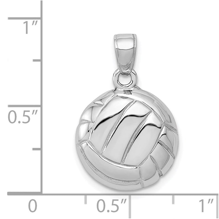 Million Charms 14K White Gold Themed Polished Open-Backed Volleyball Pendant