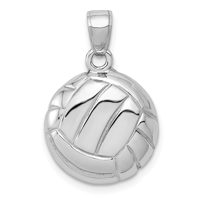 Million Charms 14K White Gold Themed Polished Open-Backed Volleyball Pendant