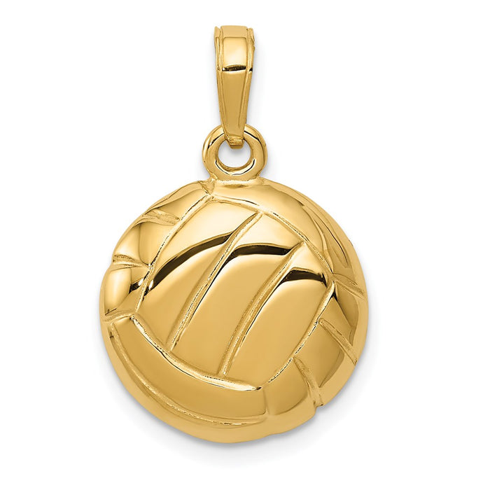 Million Charms 14K Yellow Gold Themed Polished Open-Backed Volleyball Pendant