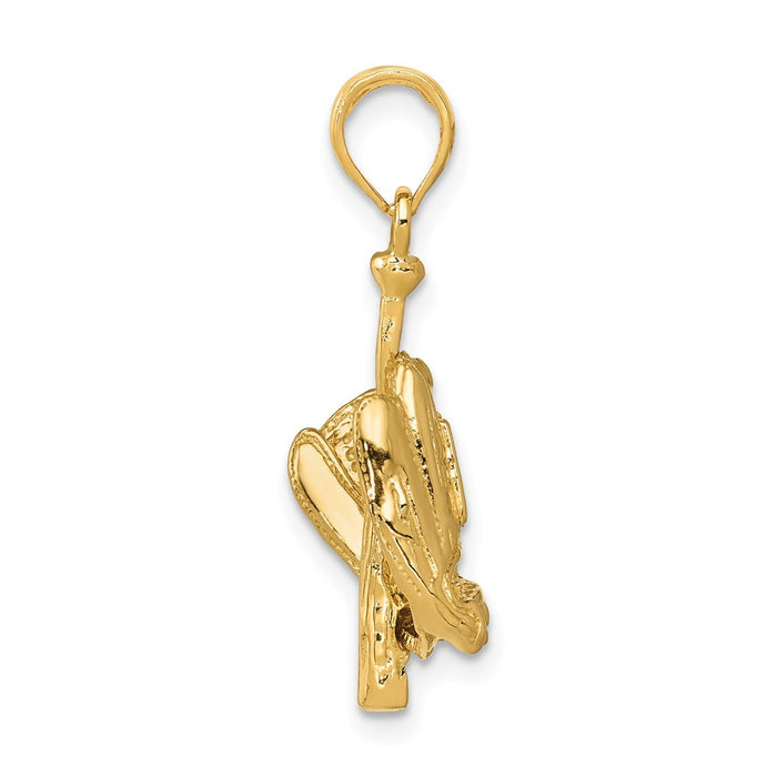 Million Charms 14K Yellow Gold Themed Polished 3-Dimensional Glove/Bat/Ball Sports Baseball Pendant