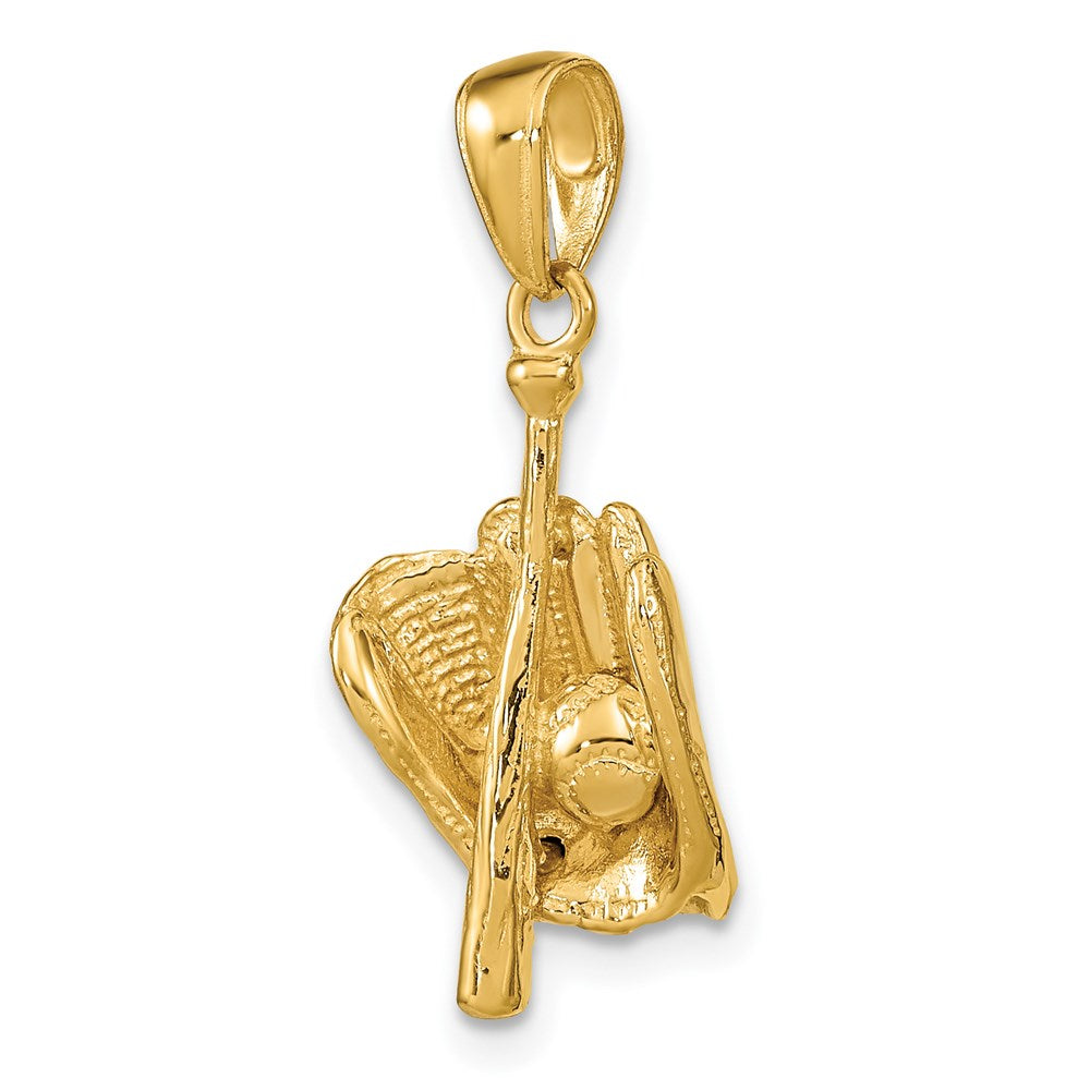 Million Charms 14K Yellow Gold Themed Polished 3-Dimensional Glove/Bat/Ball Sports Baseball Pendant