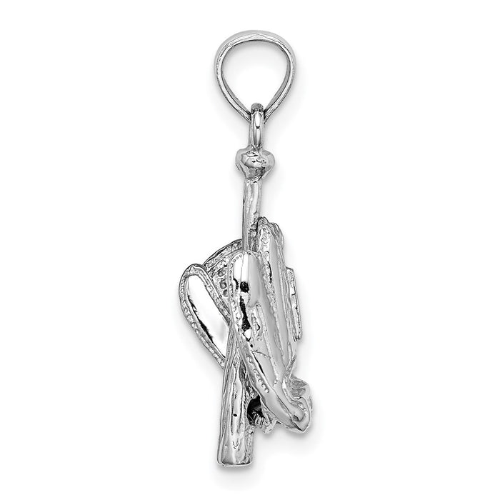 Million Charms 14K White Gold Themed Polished 3-Dimensional Glove/Bat/Ball Sports Baseball Pendant