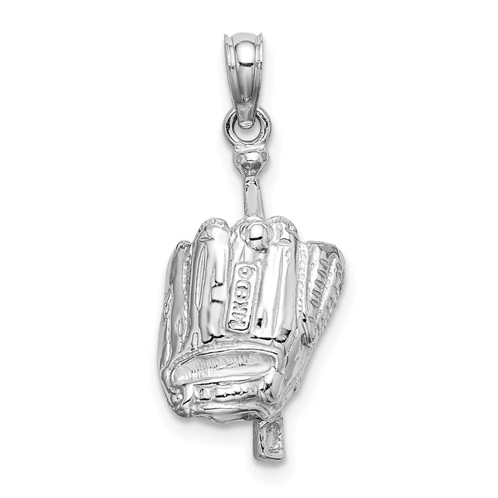 Million Charms 14K White Gold Themed Polished 3-Dimensional Glove/Bat/Ball Sports Baseball Pendant