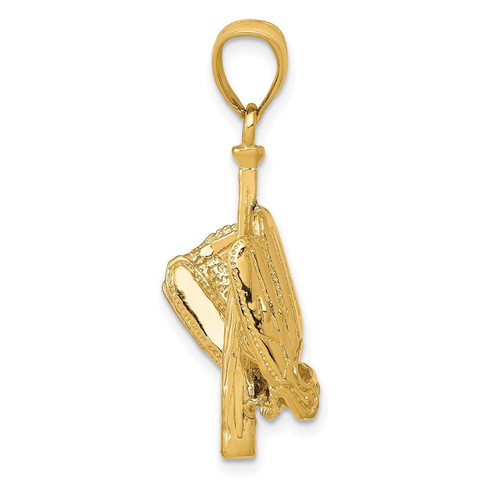 Million Charms 14K Yellow Gold Themed Polished 3-Dimensional Glove/Bat/Ball Sports Baseball Pendant