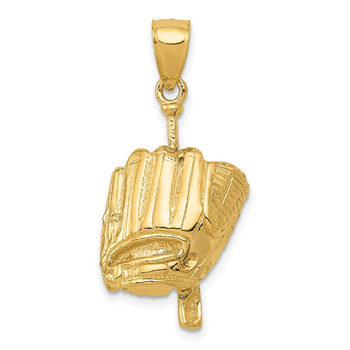 Million Charms 14K Yellow Gold Themed Polished 3-Dimensional Glove/Bat/Ball Sports Baseball Pendant