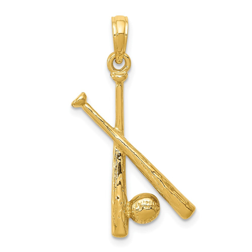 Million Charms 14K Yellow Gold Themed Polished Open-Backed Bats & Ball Sports Baseball Pendant